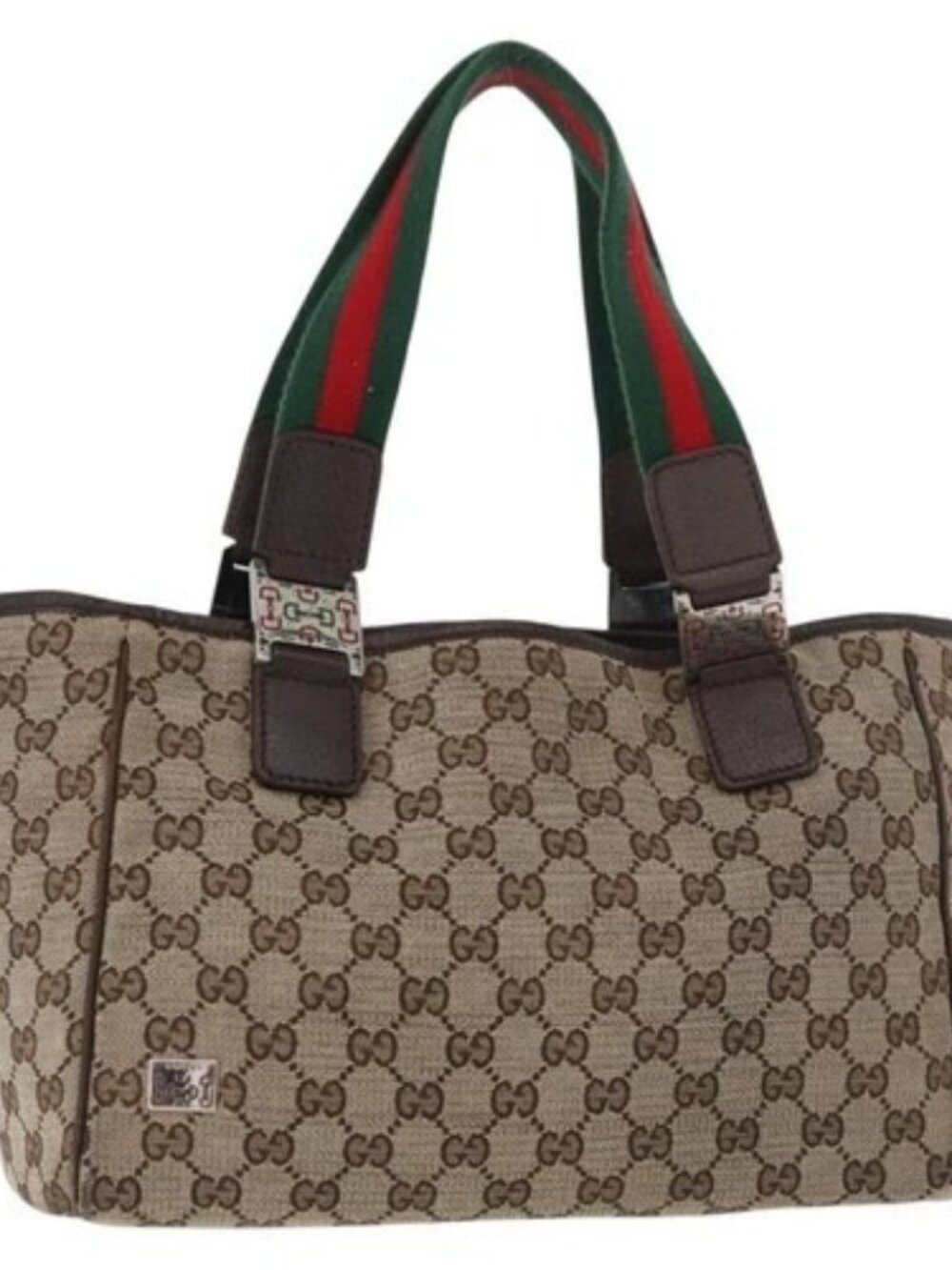 GUCCI GG Canvas Web Sherry Line Hand Bag Beige 145810 Auth 180354